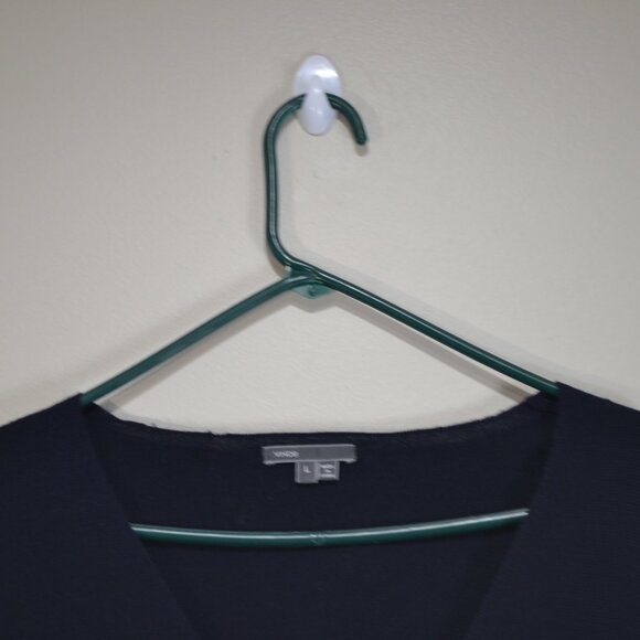 Vince Women L Wool V Neck 2 Side Pocket Pullover Navy Blue Stretch Sweater Dress - Picture 3 of 11